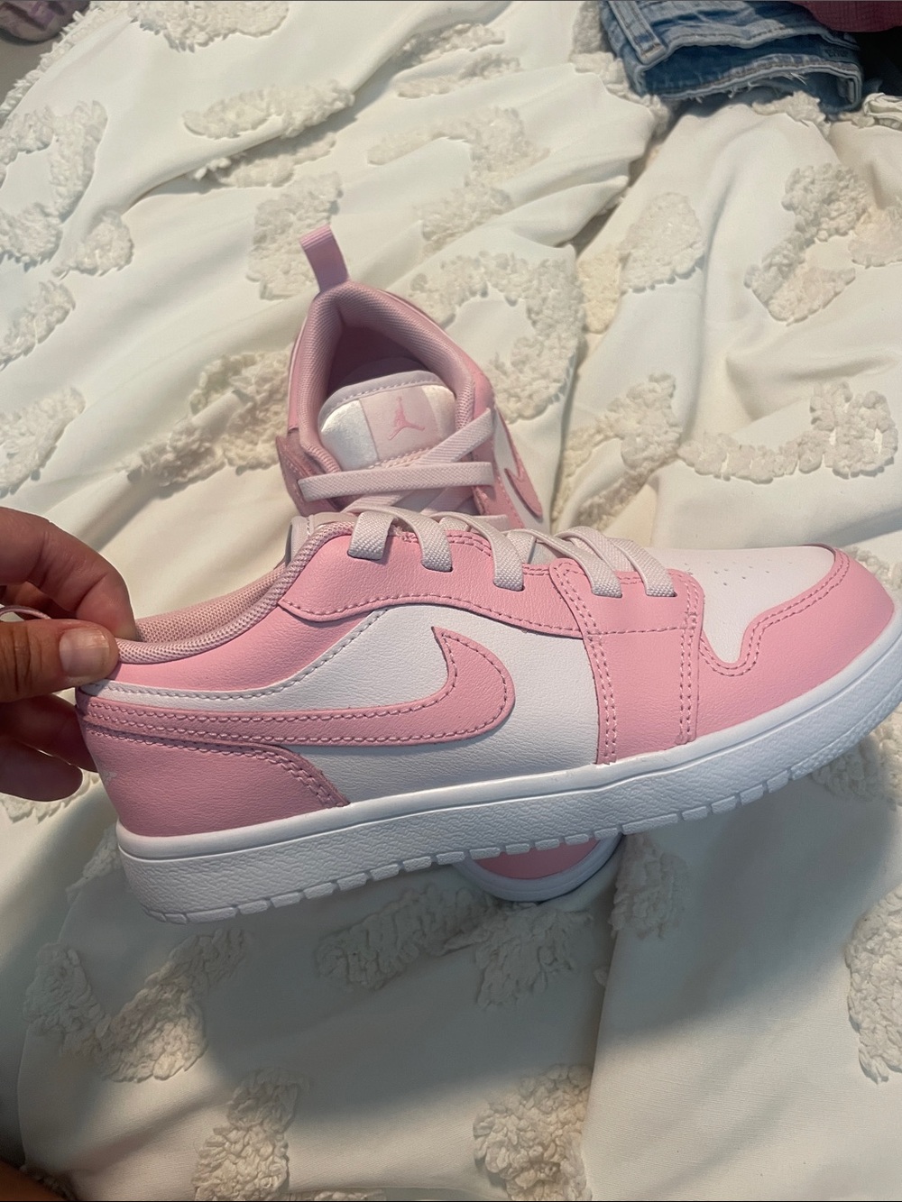 Pink and white Air Jordan kids sz3